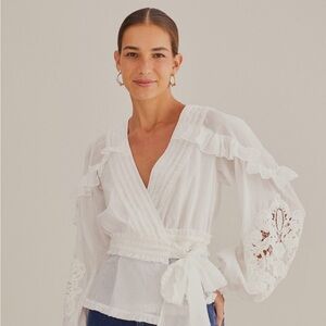 NWT Farm Rio White Tie Blouse - XS